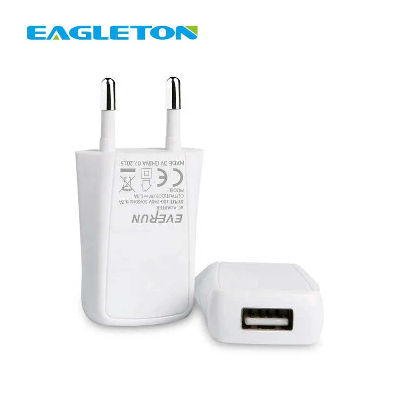 

5V 1A Ultra Slim Mini EU Flat USB Wall Charger, White