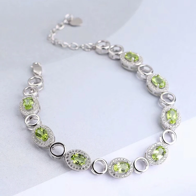 

wholesale new fashion adjustable size green Olivine natural peridot gemstone bracelet 925 silver jewelry, Light green