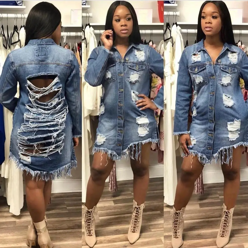 

2019 New Fashion Denim Jackets for Women Vintage Casual Coat Female Jean Outerwear Women Coats Broken Hole Plus Size