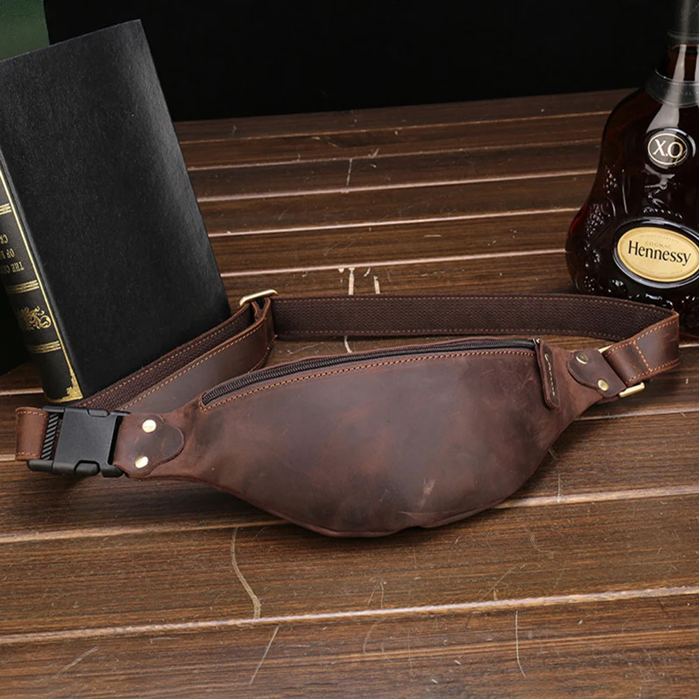

Hot Selling ODM Belt Bag Crazy Horse Leather China Factory Minimalist Waist Bag for Men, Brown or coffee