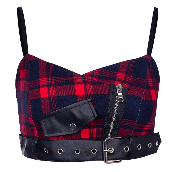 

X88096B new Strap V-neck rivet zip vest ladies sexy crop tank top, As picture