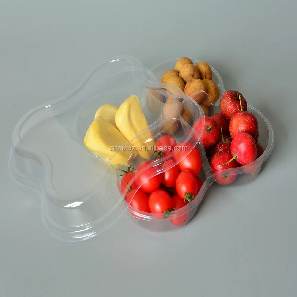 Plastic Fruit Salad Disposable 3 Compartment Disposable Take Away Fruit