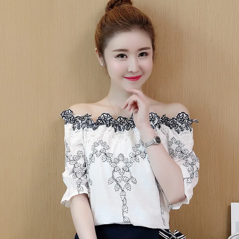 

Summer Cutting Chiffon Shirts Short Sleeve Chiffon Blouse Cold Shoulder Feminine Ladies Blouse Designs