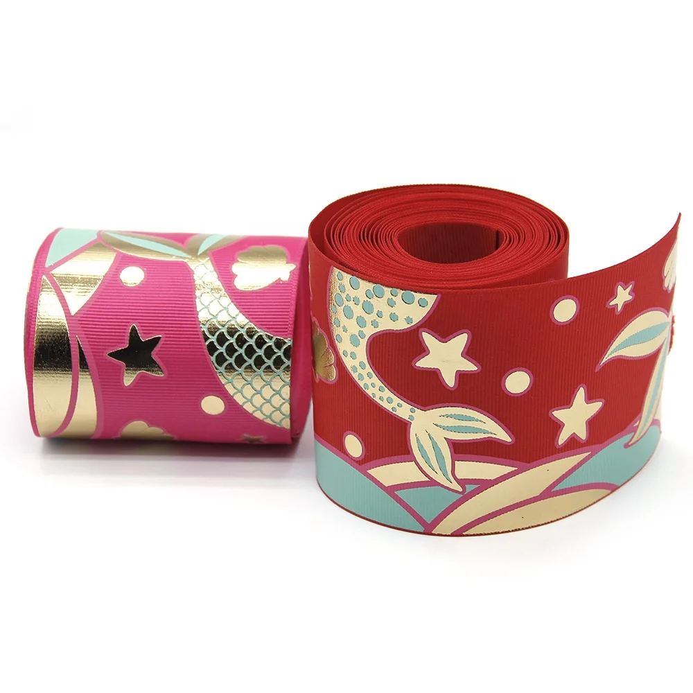 

3 75mm Personalised Customized Mermaid Printing Grosgrain Ribbon 5422