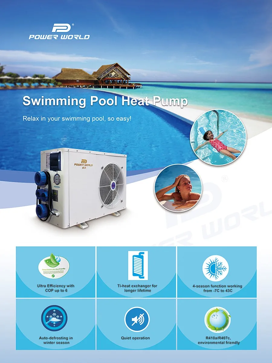 Power World Innovative Air To Water Wifi Control Pool Heater Pool Heat Pumps With R32 Or R410a