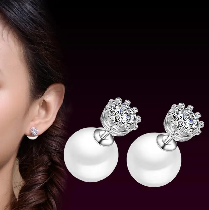 

Platinum Platinum Crown Pearl Zircon Earrings Christmas Gifts, N/a