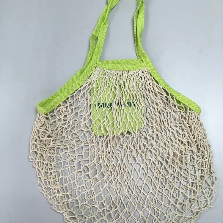 

Foldable cotton string mesh grocery shopping bag produce net organizer bag with small pouch, White/natural white/customized