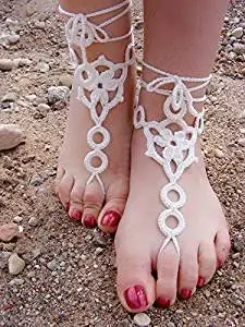 Crochet Barefoot Sandals,Beach Pool,Nude Shoes,Foot Jewelry,Footless Sandles,Beach Wedding Jewelry,Yoga Chain,Anklet, Wedding shoes, Beach Wedding, Summer shoes, One Size Fits All (ivory)