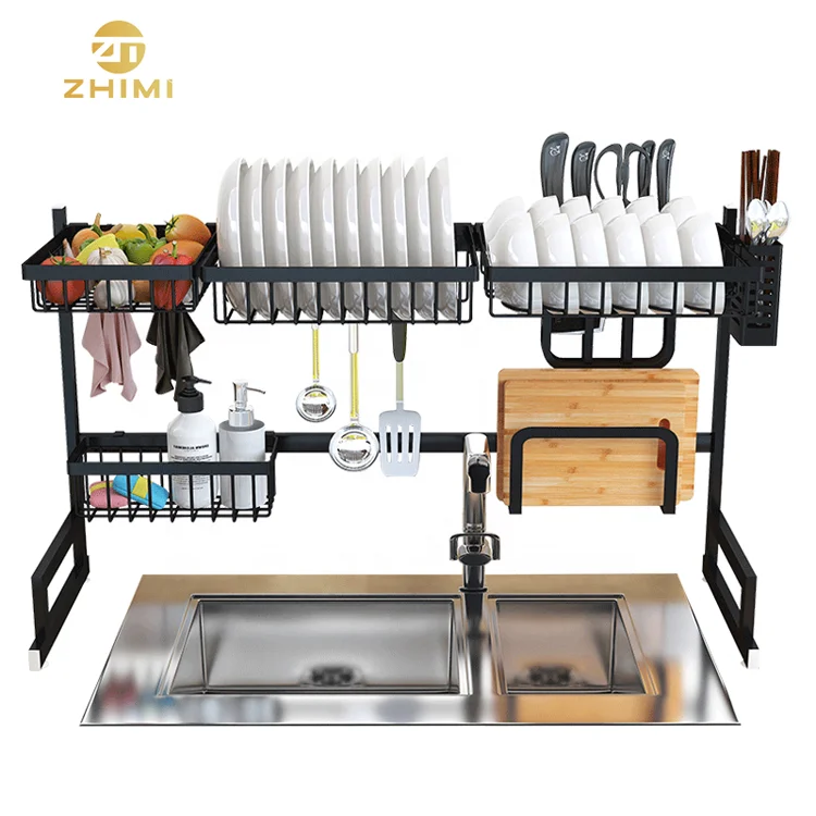 

Amazon Hot Sale Kitchen 2 Tier Over The Sink 201 Stainless Steel Dish Drainer Rack