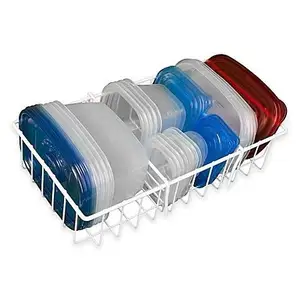 Image of BPA-Free White Adjustable Food Storage Organizer Rust Resistant Organizing Rack For Containers & Lids