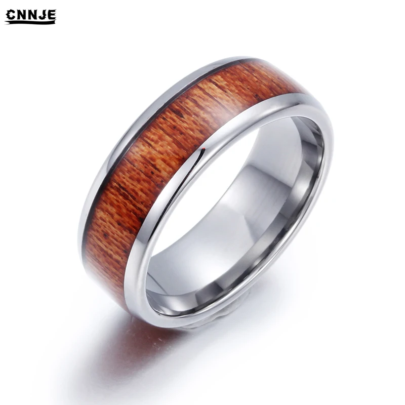 
2019 Wholesale Rings Jewelry Type Bezel Setting Type Koa Wood Inlay Tungsten Rings For Men 