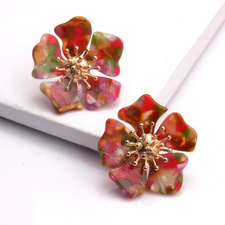 

2019 Newest design acrylic petal alloy flower core stud earrings, As photo