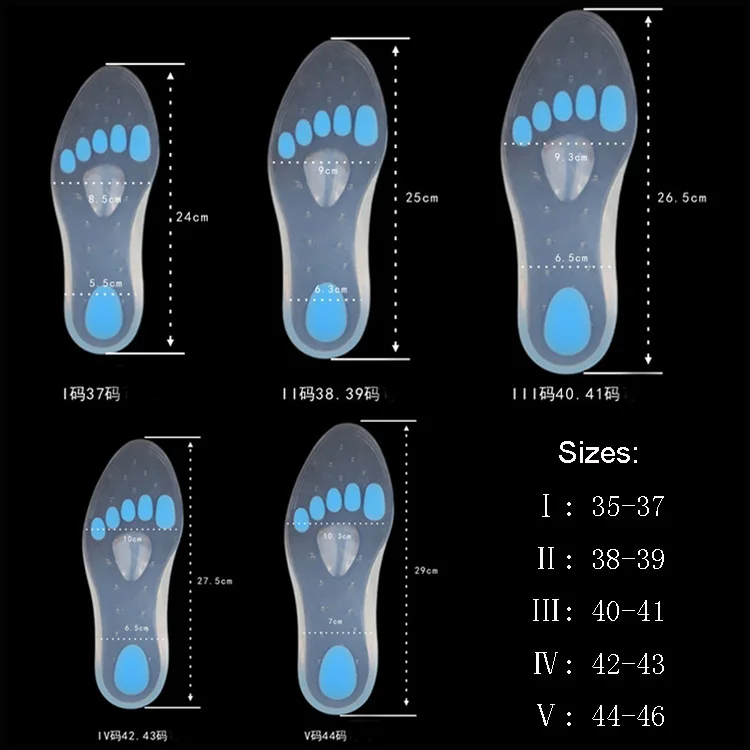 

wholesale reusable foot care shock absorption medical grade silicone orthotic insoles plantar fasciitis