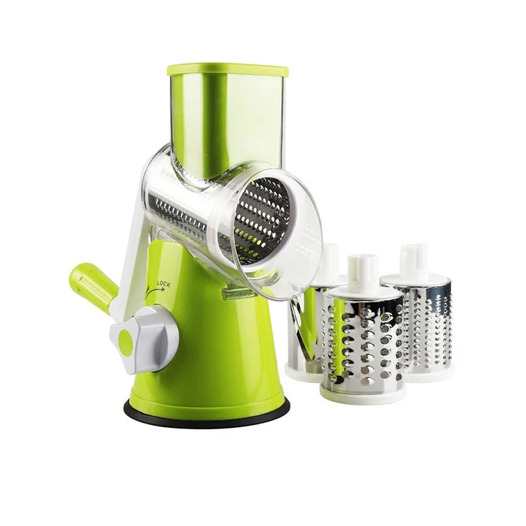 

Kitchen Gadgets Vegetable Mandoline Chopper 3 Round Stainless Steel Blades Manual vegetable slicer chopper, Green