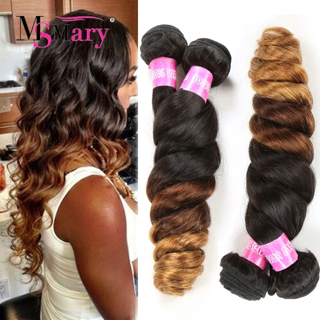 

Ms Mary Hair Product 3T Ombre Loose Wave Hair Weave 100% Unprocessed Virgin Brazilian Human Hair Extension, N/a