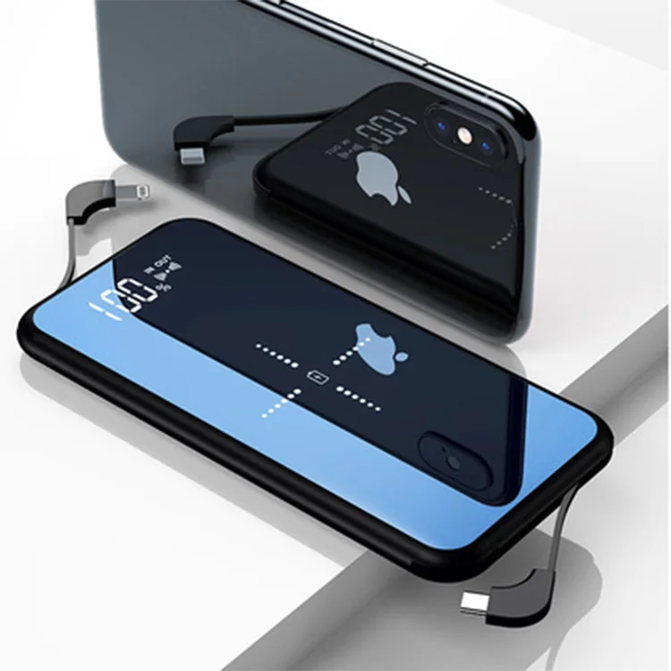 

CYTLTB-C52 Custom Made Mirror Power Banks With Cable Fast Charging Qi Smartphone Wireless Power Bank, Black/white
