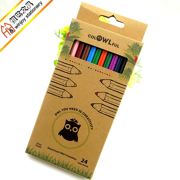 Custom Cheap 24 Color Pencil Set,Wooden Drawing Color Pencil Pack In