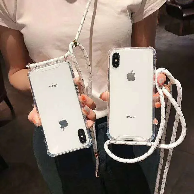 2019 transparent Phone Case withPhone Case with Cord Strap adjustable length transparent phone case for iPhone X XR XS