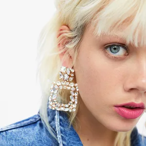 Bohemia Gold Hoop Earrings Women Fashion Big Square Crystal Acrylic Statement Earrings Wholesales