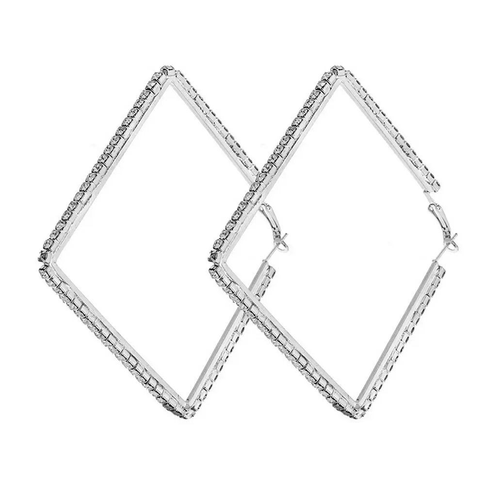 

Silver Plated New Style Popular Square Crystal Rhinestone Hoop Earrings For Women 2018, Gold silver square crystal drop earrings