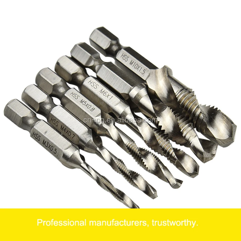 Metric Imperial 1/4" 6.35mm Hex Shank Combined Drill Tap Set Helicla