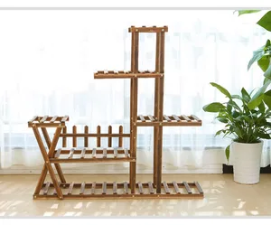 Image of Wooden Plant Flower Display Stand Wood Pot Shelf Storage Rack Strong and Firm for Home and Garden
