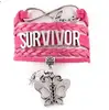 Fashion Women Girls Pink Survivor Bracelet Ribbon Butterfly Charm Awareness Leather Bracelet 2018, Best Seller