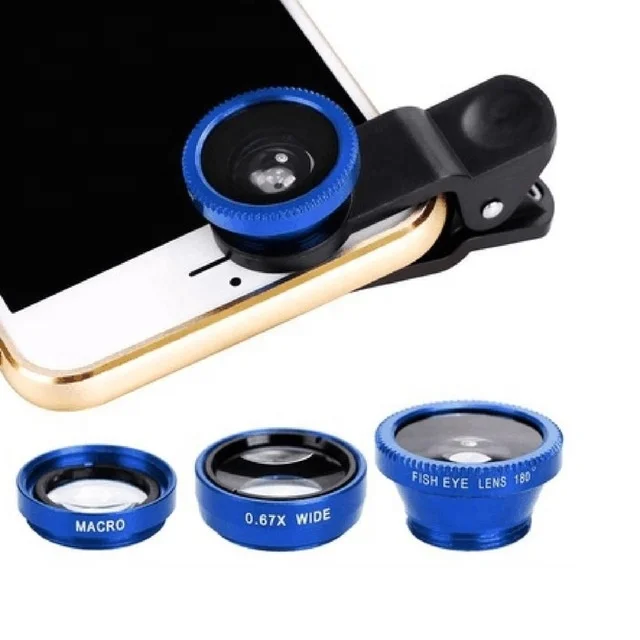 

China new 3 in1 mobile Phone Camera Len Kit Wide Angle Fish Eye fisheye Macro Lens With Clip, Black , silver ,red,gold,blue