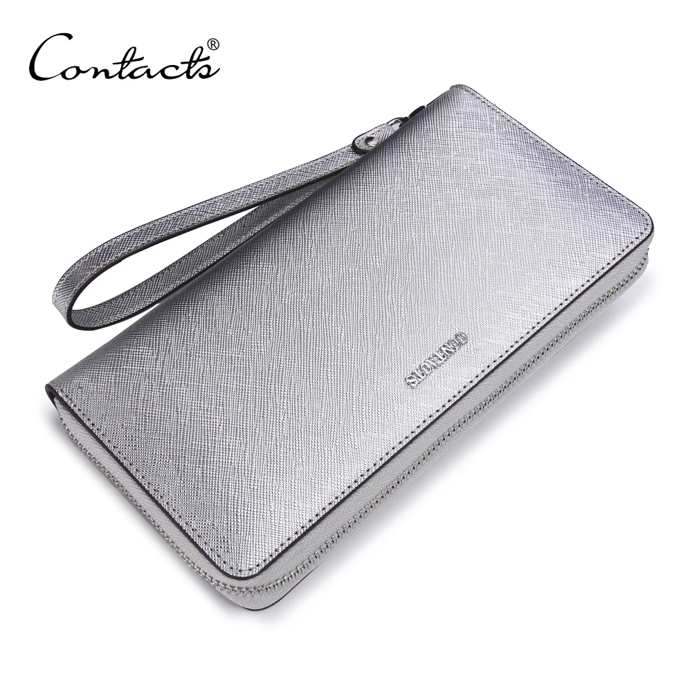 

Casual Zip Around Women Genuine Leather Purse with Phone Case, Silvery