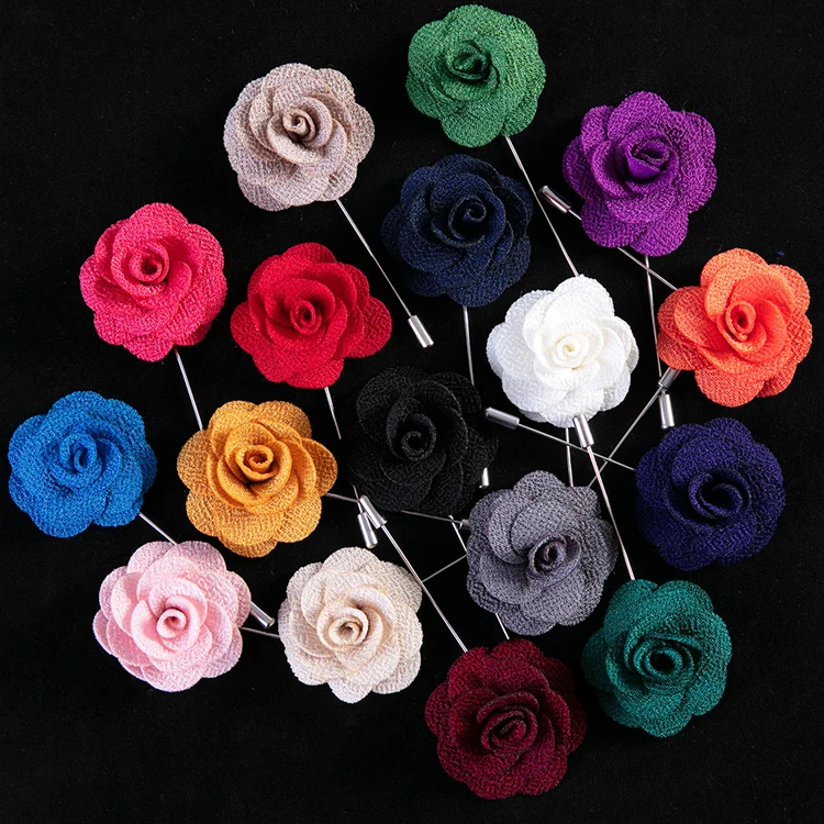 

Free Shipping Wholesale Custom Fabric Flower Brooch Stick Camellia Lapel Pin Handmade For Men Suit, 17 colors as phots