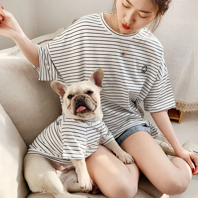 Fashion Dog Clothes Striped Matching Dog And Human Clothes Tshirts For