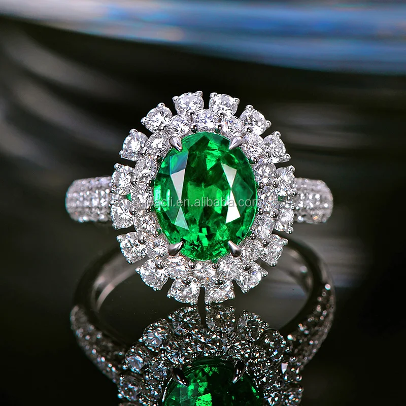 Joacii Customized Design Natural Emerald S925 Sterling Silver Diamond Ring