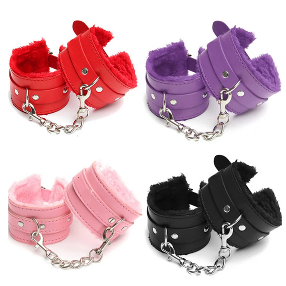 

SacKnove Adult Sexy Products Cheap Funny Games Wrist Cuffs Black BDSM Bondage Furry Leather Handcuffs for Sex Toy