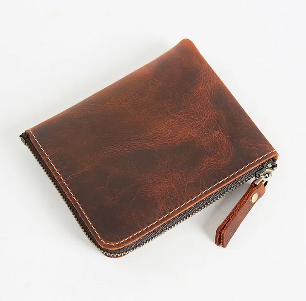 
100% crazy horse leather mini purse zipper small coin wallet for man 