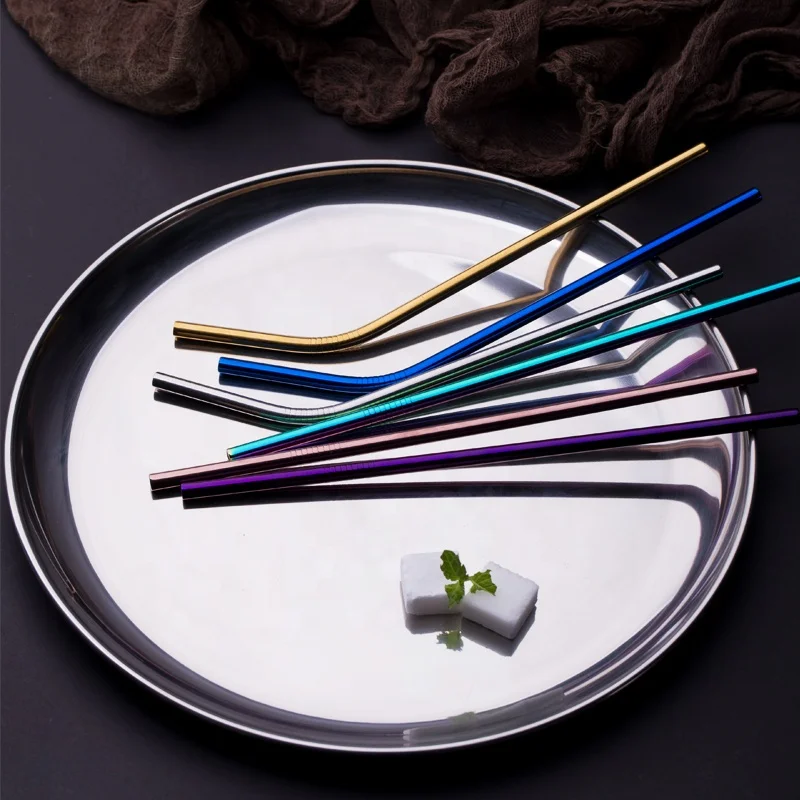 Image of stainless steel metal drinking straw 6*215mm custom colored reusable metal straw