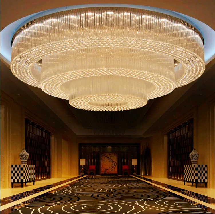 Large round Hotel Lobby Wedding Banquet Ceiling Lighting Project Custom Crystal Chandelier for Low ceiling