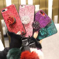 

Glitter Gold foil phone case with Plush lanyard for iphone11 XS MAX XR 8 plus epoxy back cover diamond mobile stand holder