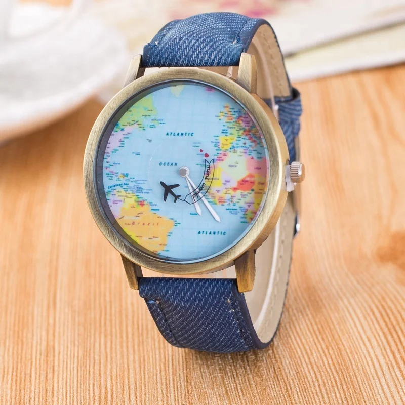

Wholesale High Quality Airplane World Map Women Wrist Watch, 9 colors
