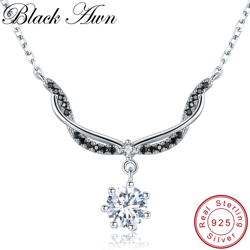 

[BLACK AWN] Classic 925 Sterling Silver Necklace for Women Necklace Pendants Female Bijoux Girl's Gift Silver 925 Jewelry K029