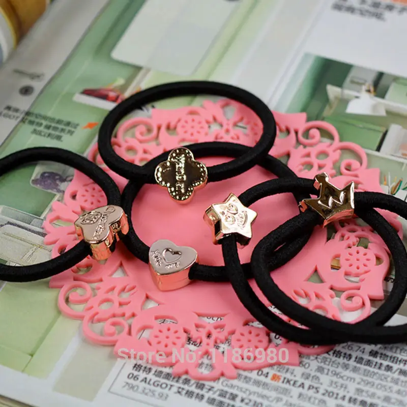 10pcs Girl Cute Fancy Hairband With Metal Accessories Elastic Rubber