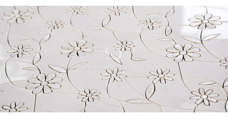Marble Mixed Shell Waterjet Mosaic Tile Thassos White With Mother of Pearl Mosaic