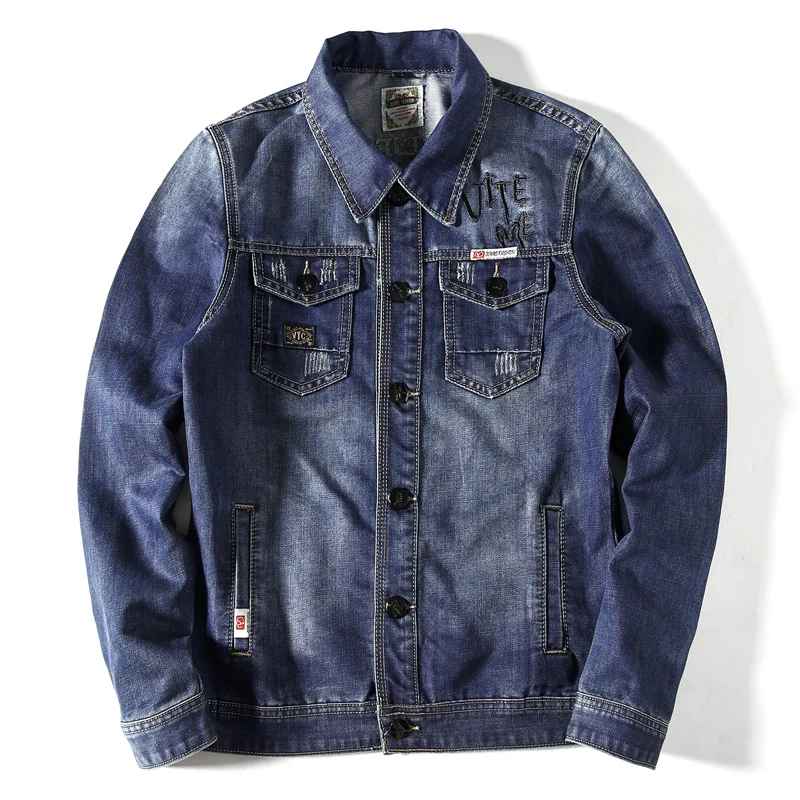 In Stock Hot Sale Embroidered Blue Denim Bomber Mens Jean Jacket Big ...