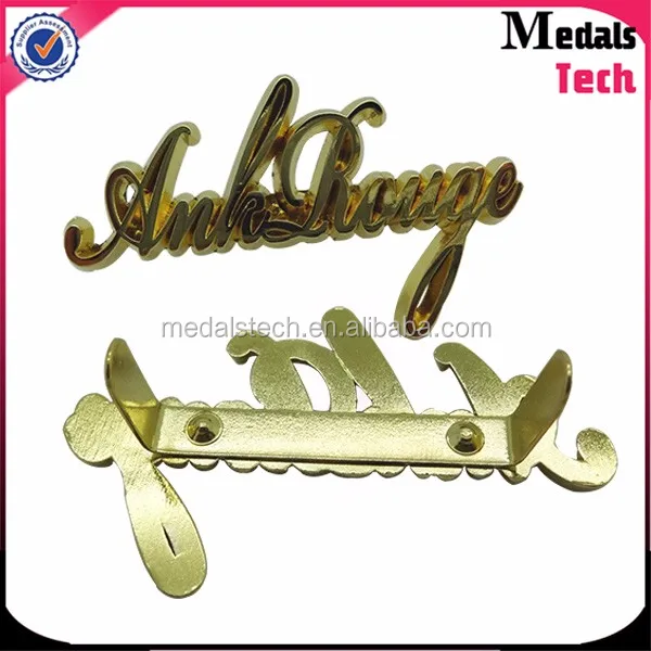 Custom embossed brass gold silver souvenir metal name plate logo