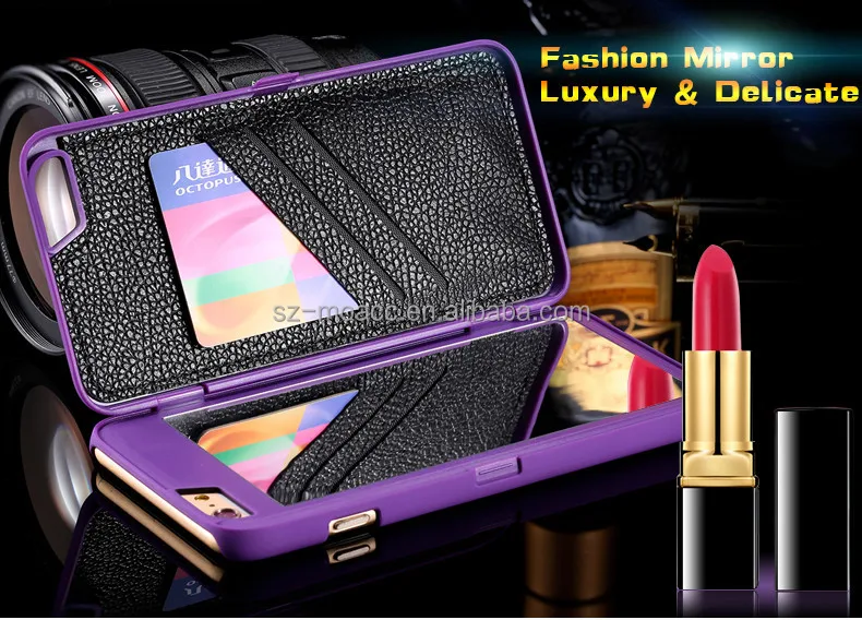 iFrogz Charisma Magic mirror Case MultiFunction Wallet Card Slot Holder PC Cases Girls Cosmetic Mirror Cover for iphone 6 cace