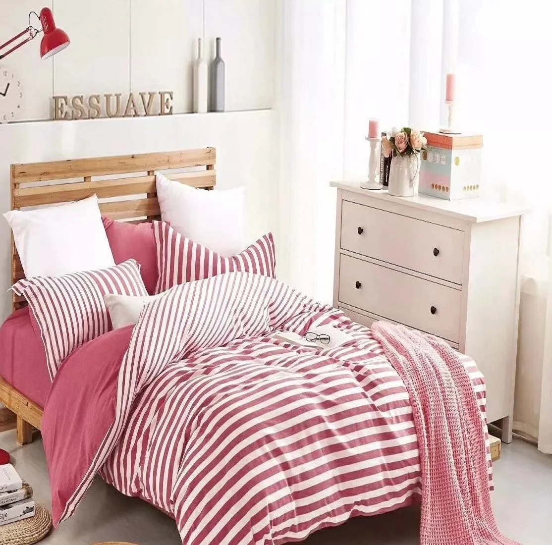 
100% cotton Stripe linen woven fabric buying Duvet Cover, Washed yarn dyed plaid check Comforter bedding sheet sets. 