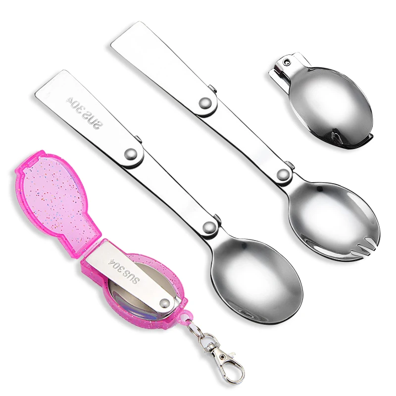 SUS 304 Portable travel Outdoor camping folding spoon stainless steel foldable cutlery spoon fork