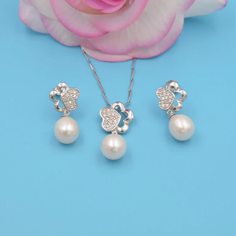 

High quality exquisite CZ 925 sterling silver freshwater pearl jewelry set for women, N/a