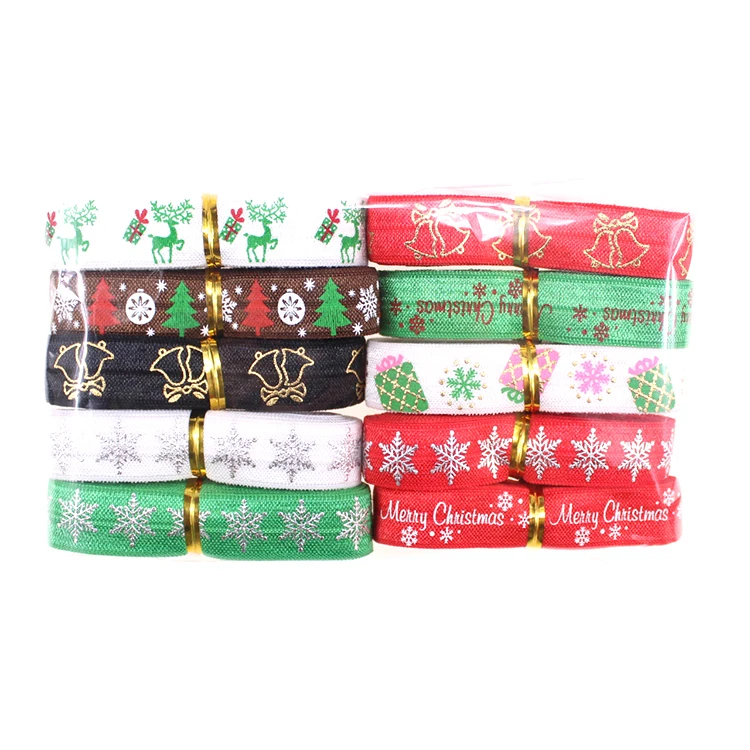 

20yards Christmas printed fold over elastic for diy hair tie headband, Mixed