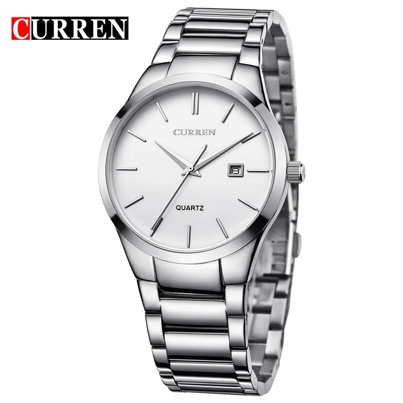 

Men Fashion Watch Business Date Analog Display Quartz Watch Simple Round Curren 8106 Luxury Brand Stainless Steel Wrist Watch