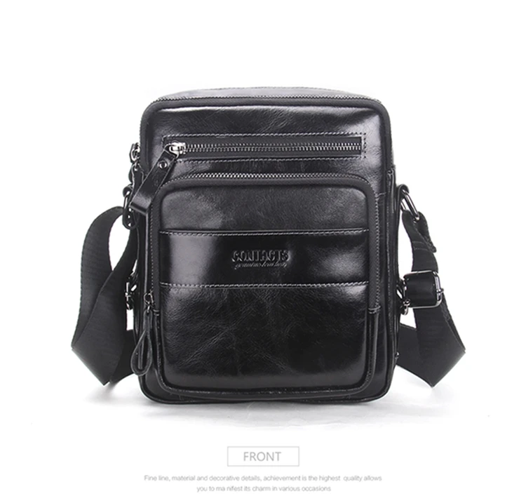 

CONTACT'S mini messenger bag tas selempang pria kulit asli Crossbody Shoulder Bag, Black, camel, customized